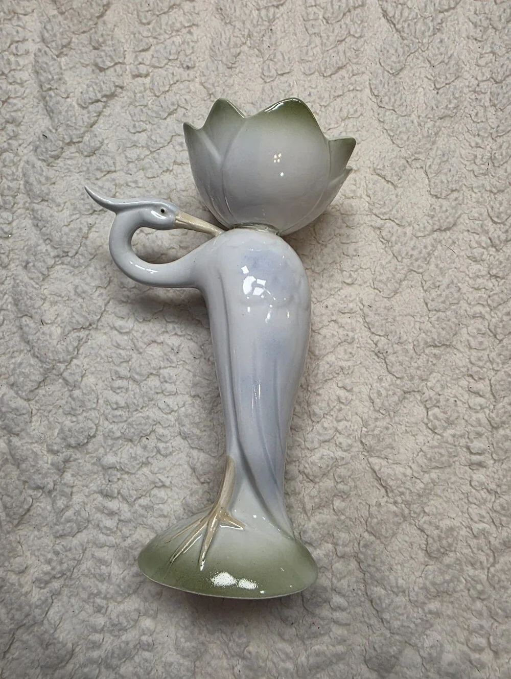 Vintage Fitz & Floyd 1982 Heron Crane Lotus Candle Holder Porcelain